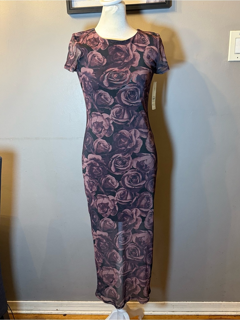 No Boundaries Purple Rose Print Maxi Dress